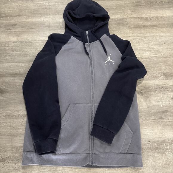 Vintage Jordan Hoodie Mens L Blue Sweatshirt Jumpman Basketball Team Zip Sweater - Picture 1 of 7